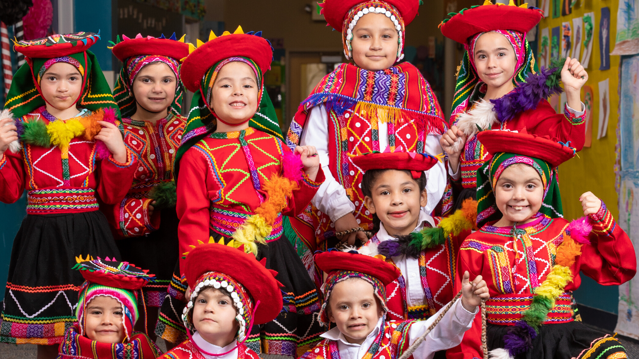 students dressed in Peruvian clothing