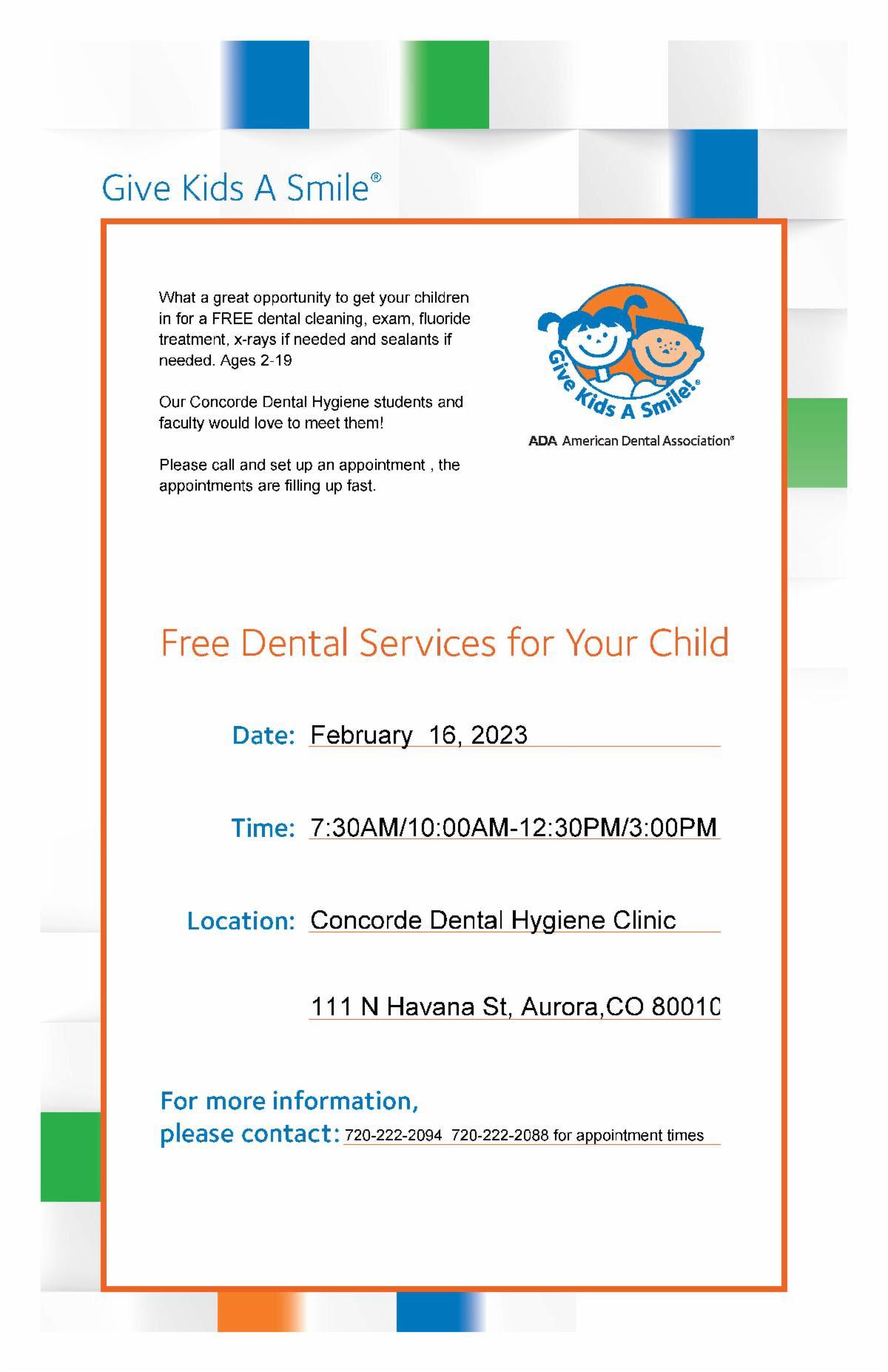 flyer for concorde free dental clinic